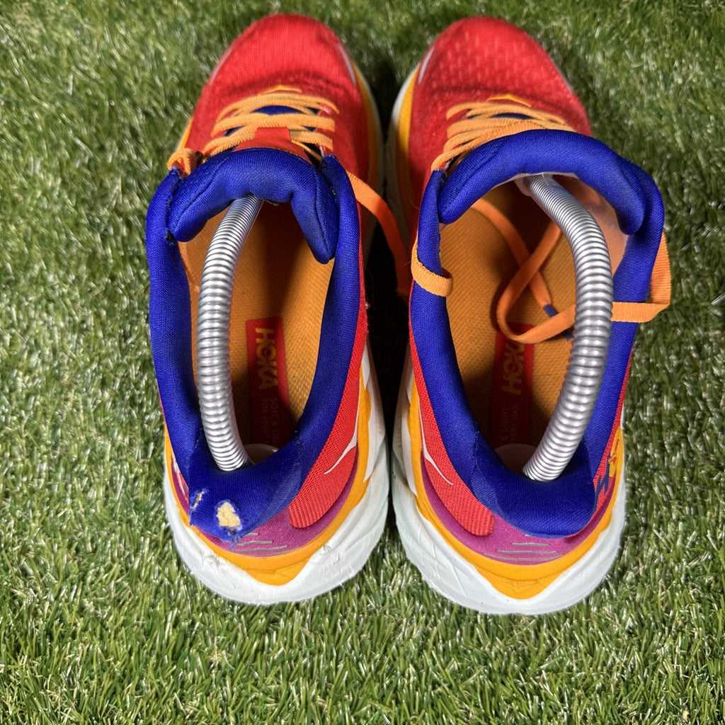 Hoka One One Clifton 8 Shoes Womens Size 7.5 Orange Purple Running 1119394 READ