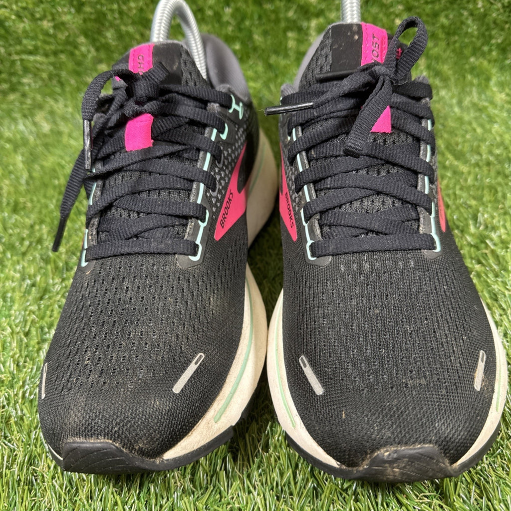 Womens Size 8.5D Wide Brooks Ghost 14 Shoes Black Pink Athletic Running Sneakers