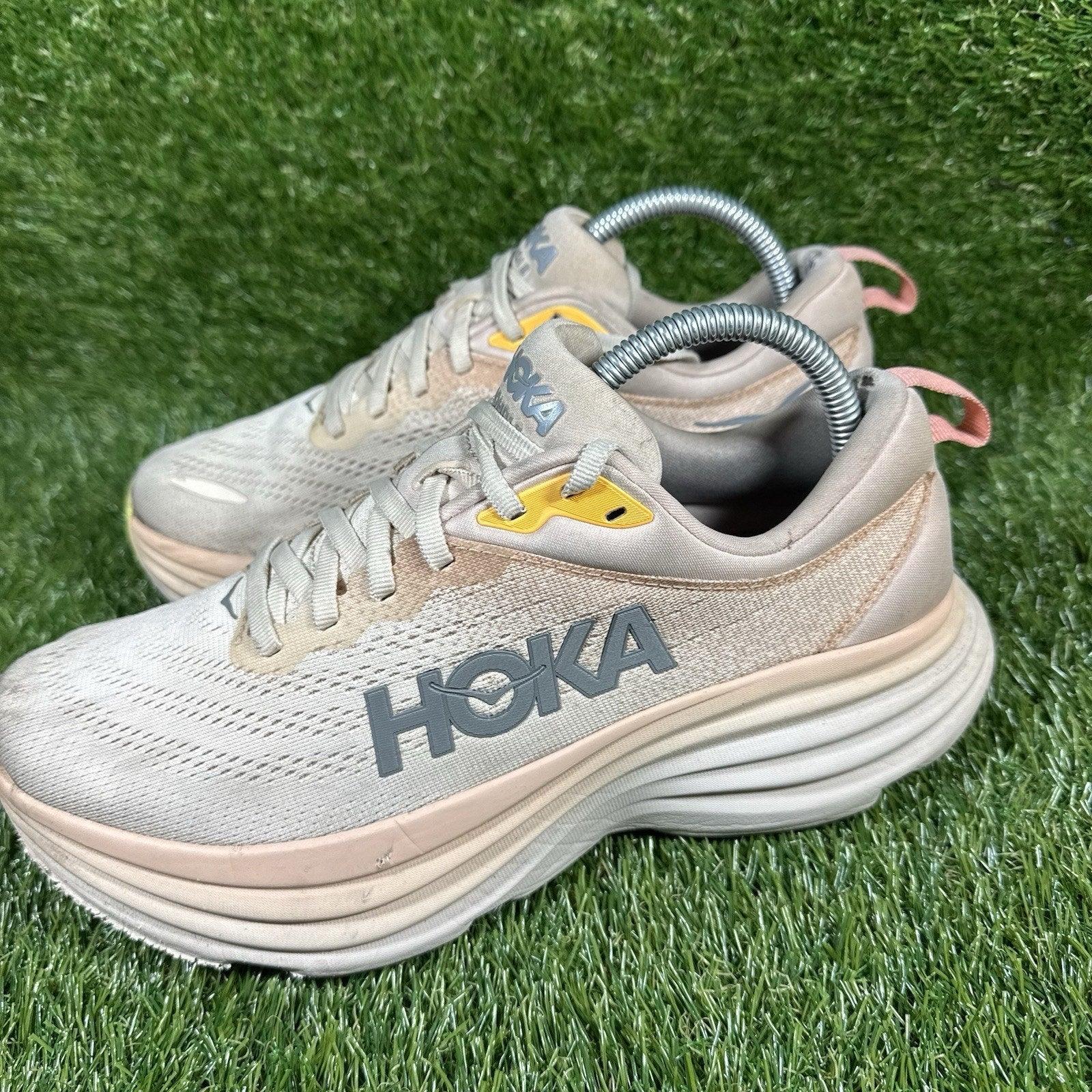 Hoka One One Womens Bondi 8 1127952 CMV Beige Running Shoes Sneakers Size 8.5 B