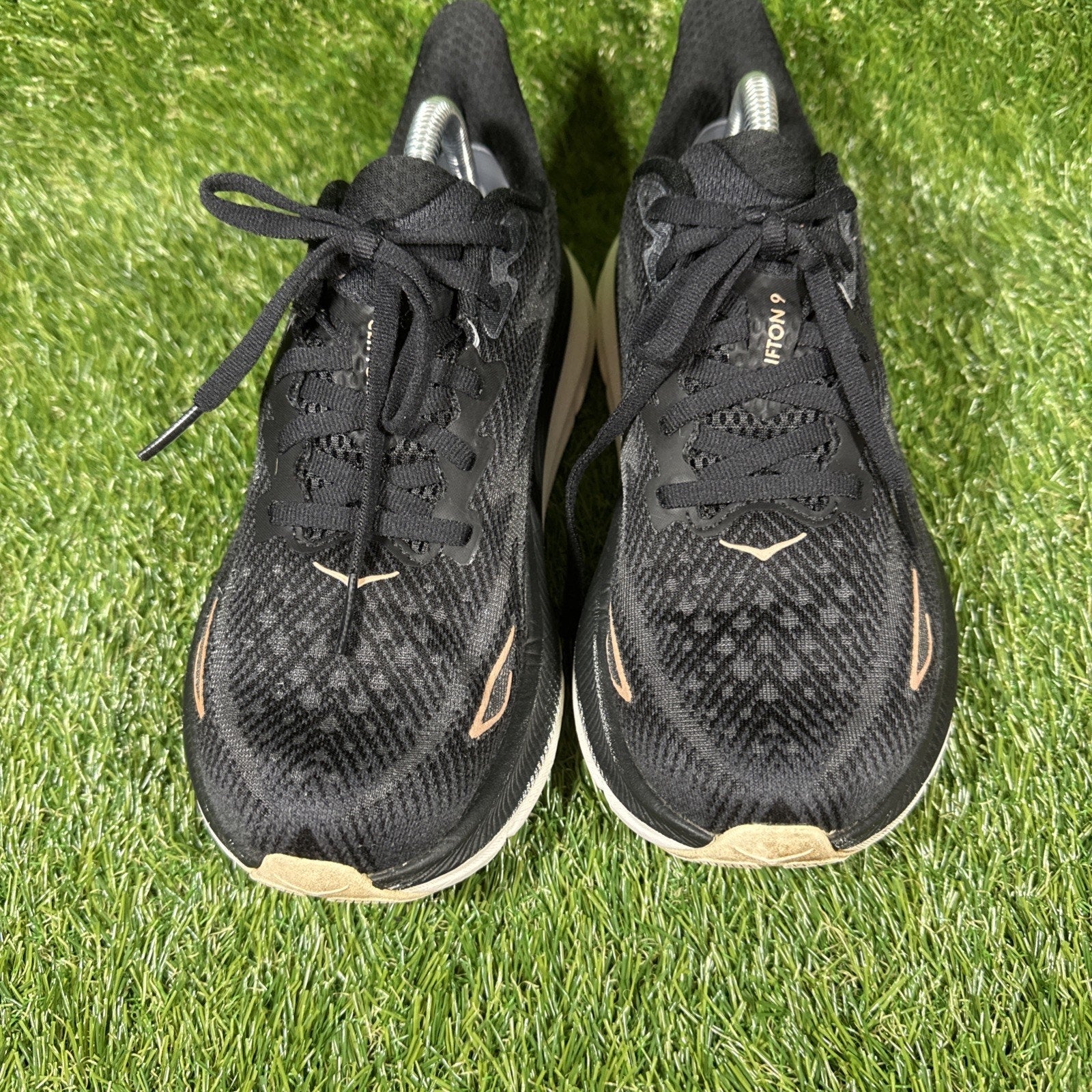 HOKA Clifton 9 Running Shoes Women Size 7 Black Rose Gold Comfort Low Sneakers