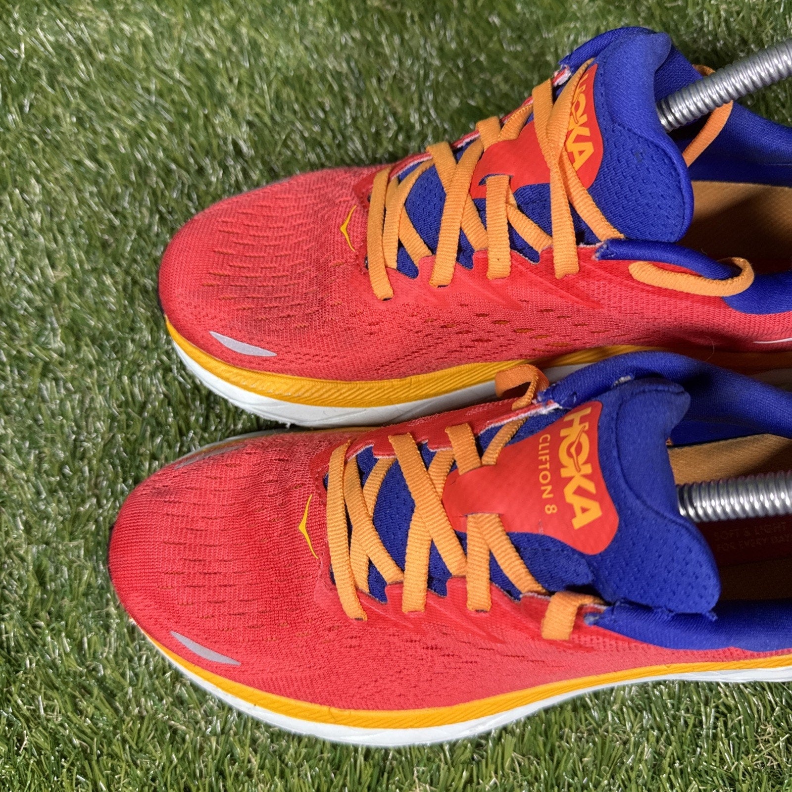 Hoka One One Clifton 8 Shoes Womens Size 7.5 Orange Purple Running 1119394 READ