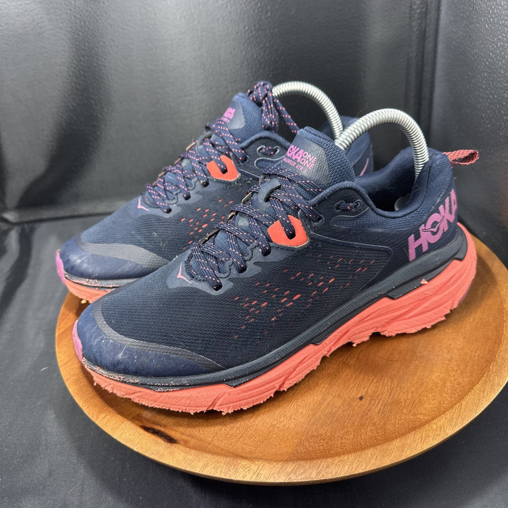 Hoka One One Challenger ATR 6 Wide Shoes Womens Size 8.5D Blue Red Trail Running
