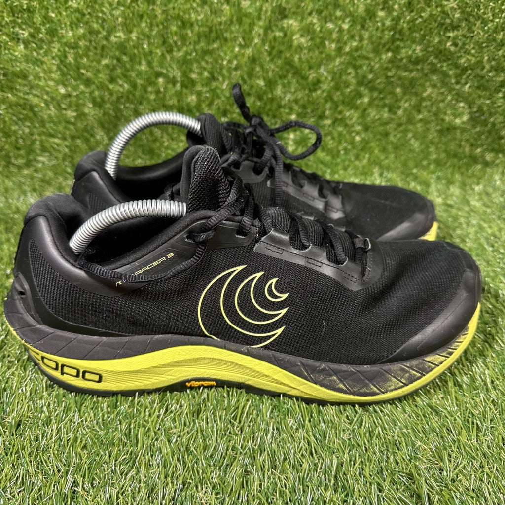 Topo Athletic MTN Racer 3 Shoes Mens Size 10 Black Lime Trail Running Vibram