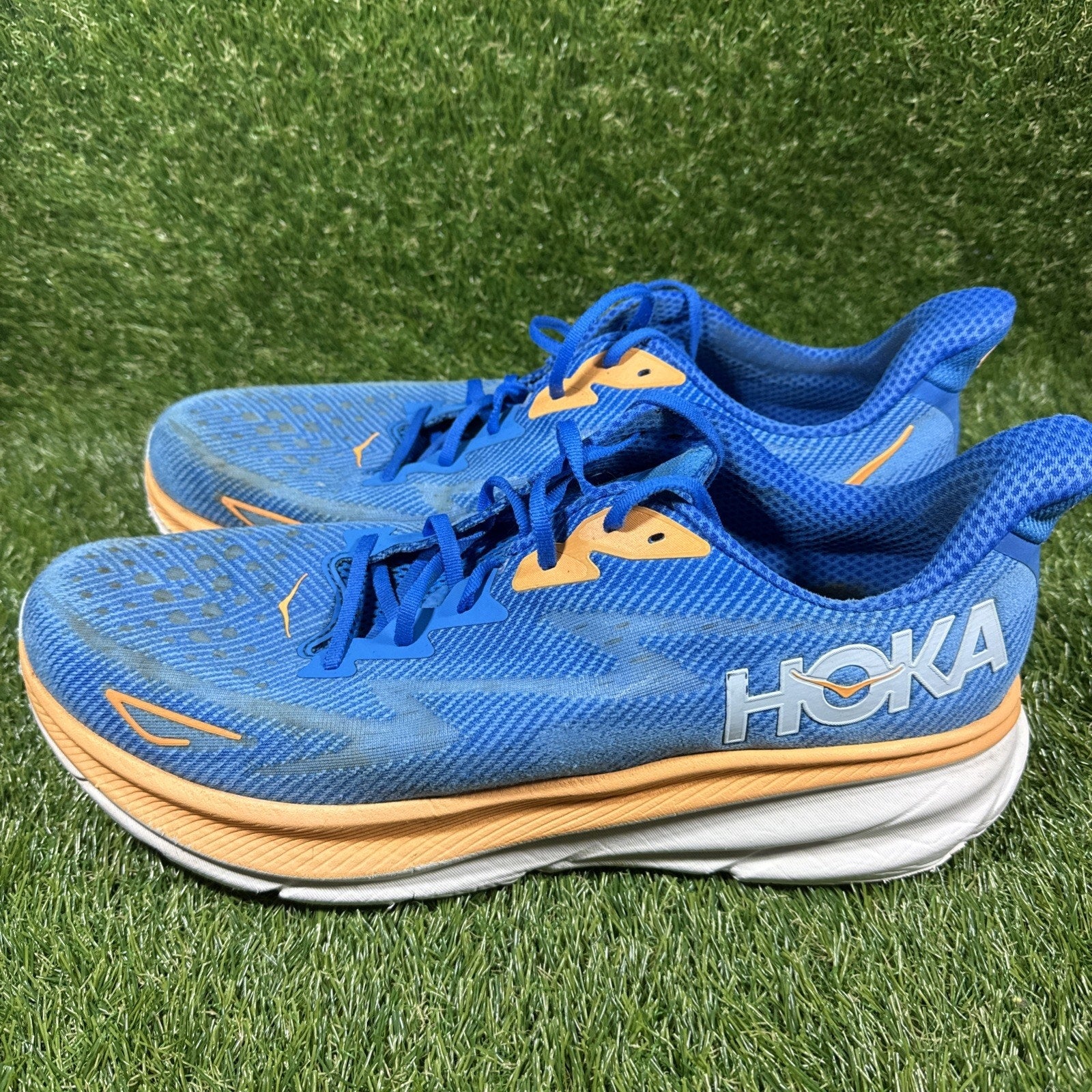 Hoka One One Clifton 9 Athletic Running Shoes Blue/Orange, Men's Size 16D
