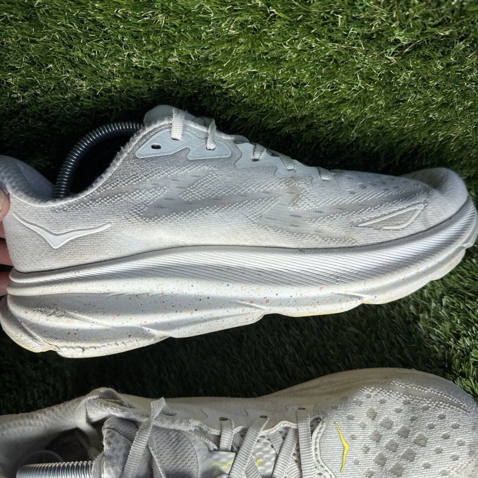 Hoka One One Womens Clifton 9 1127896 WTL White Running Shoes Sneakers Size 11B