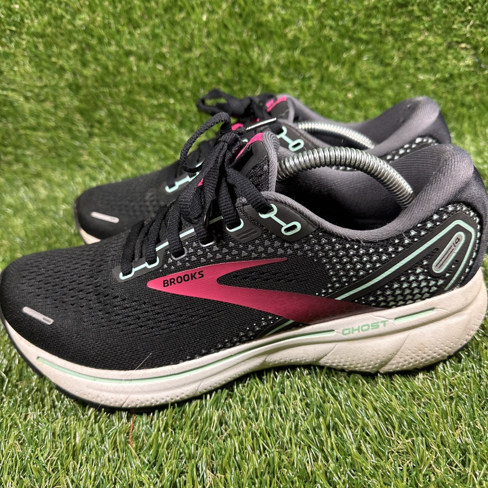 Brooks Ghost 14 Womens Size 8.5 Black Pink Walking Running Shoes Sneakers