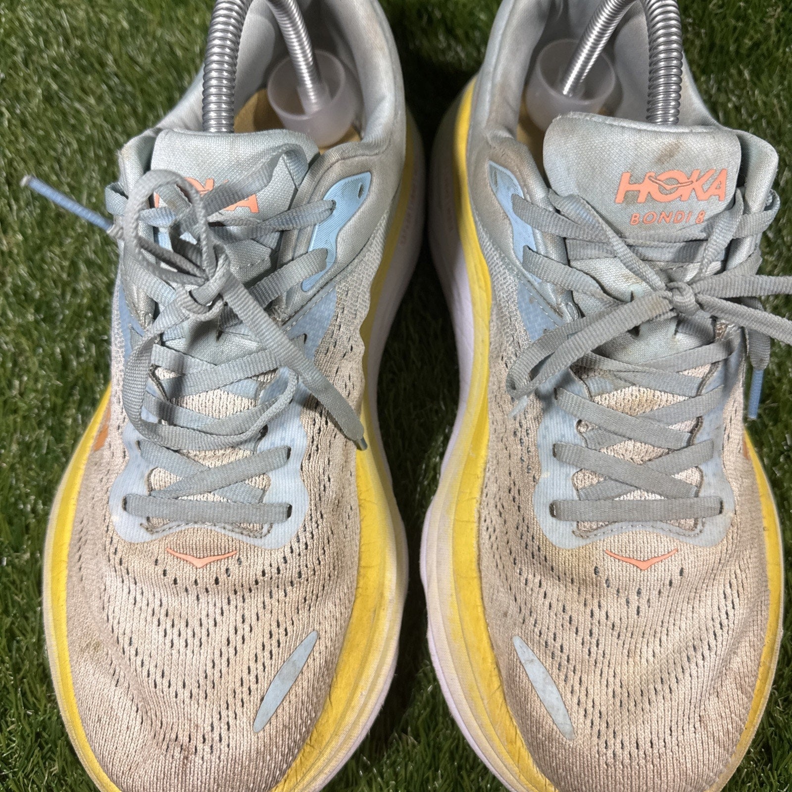 Hoka One One Bondi 8 Womens Size 9.5D Blue Yellow Walking Running Shoes Sneakers