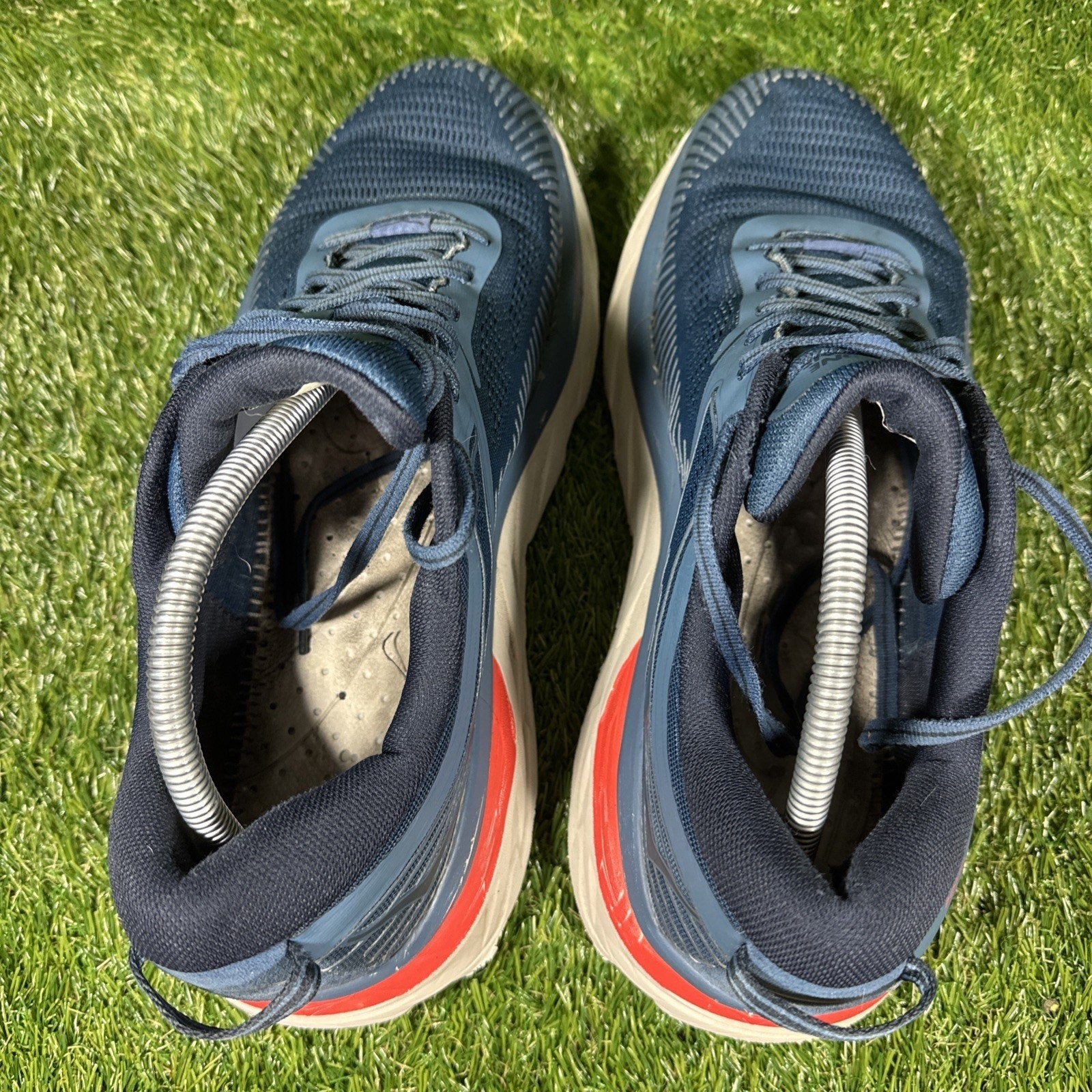 Hoka One One Bondi 7 Navy Blue Grey Mens Size 12 2E WIDE Running Athletic Shoes