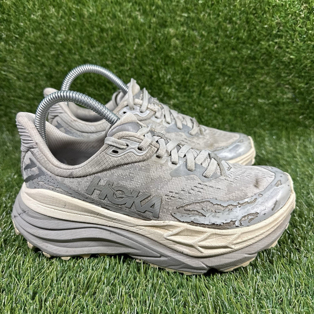 Hoka One One Women Size 6B Stinson 7 Trail Running Sneaker Grey/Silver/White
