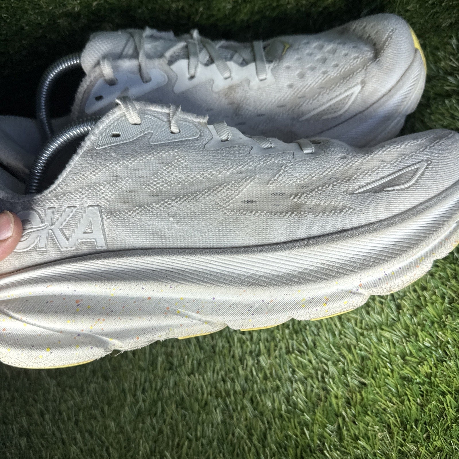 Hoka One One Womens Clifton 9 1127896 WTL White Running Shoes Sneakers Size 11B