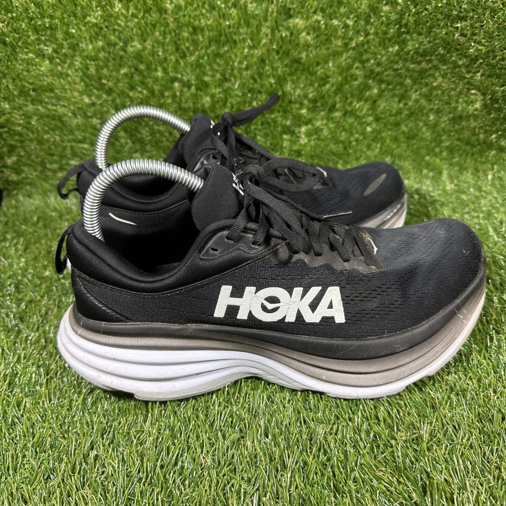 Hoka One One Bondi 8 Shoes Mens Size 8.5 Black Running Sneakers 1123202 BWHT