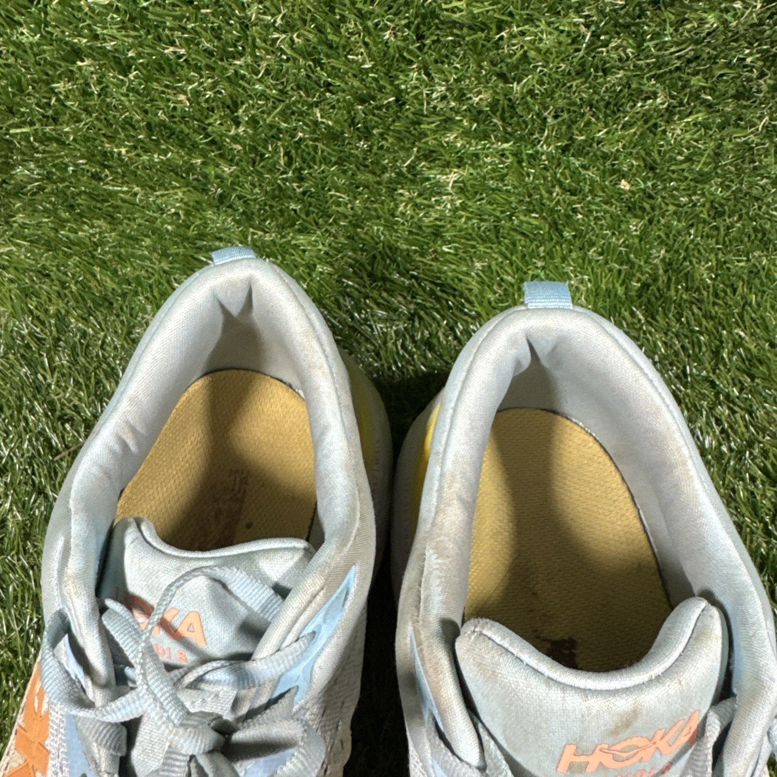 Hoka One One Bondi 8 Womens Size 9.5D Blue Yellow Walking Running Shoes Sneakers