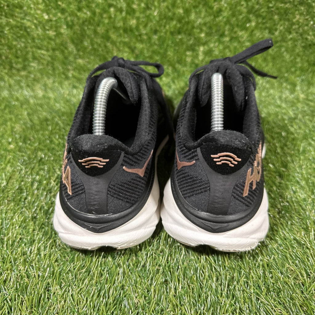 HOKA Clifton 9 Running Shoes Women Size 7 Black Rose Gold Comfort Low Sneakers