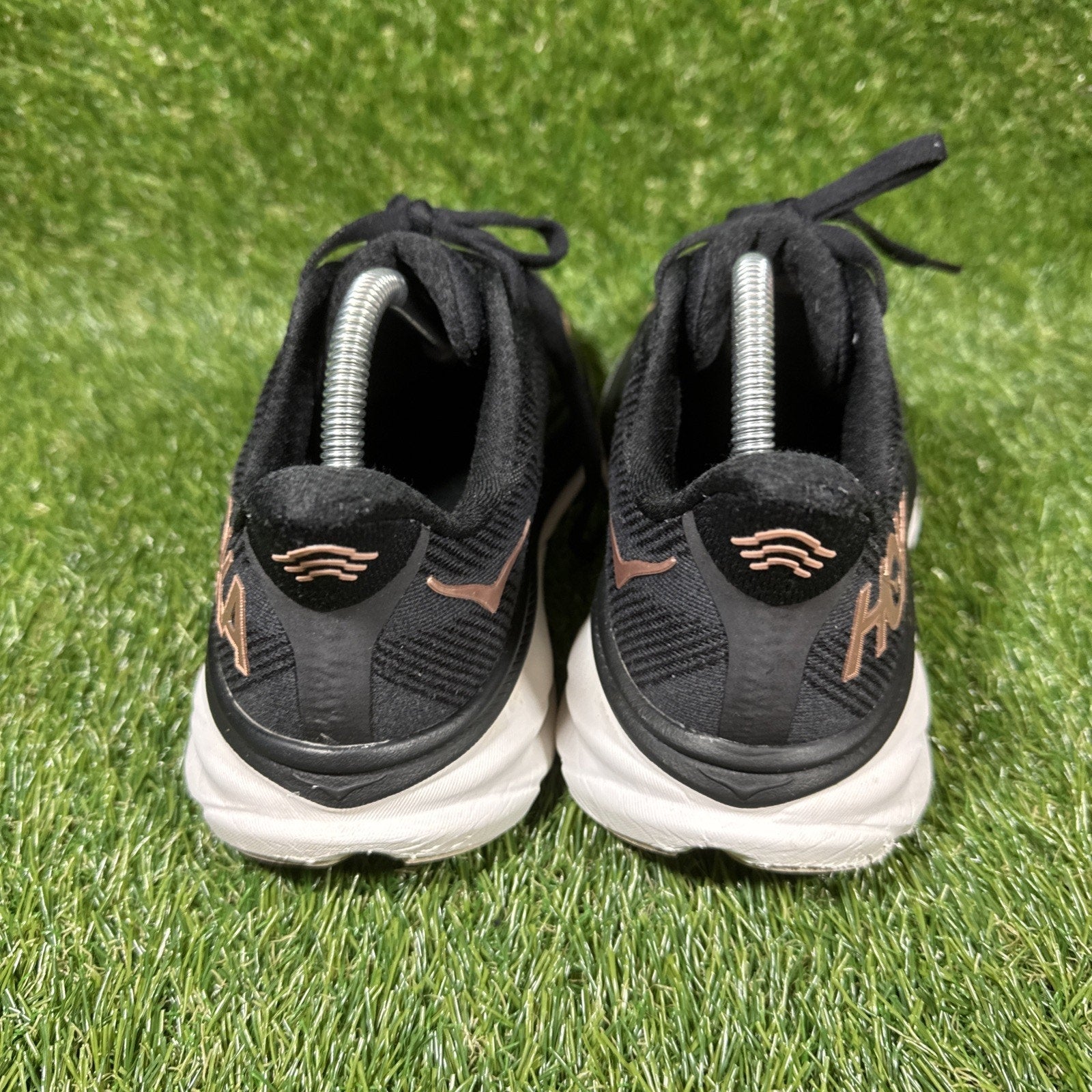 HOKA Clifton 9 Running Shoes Women Size 7 Black Rose Gold Comfort Low Sneakers