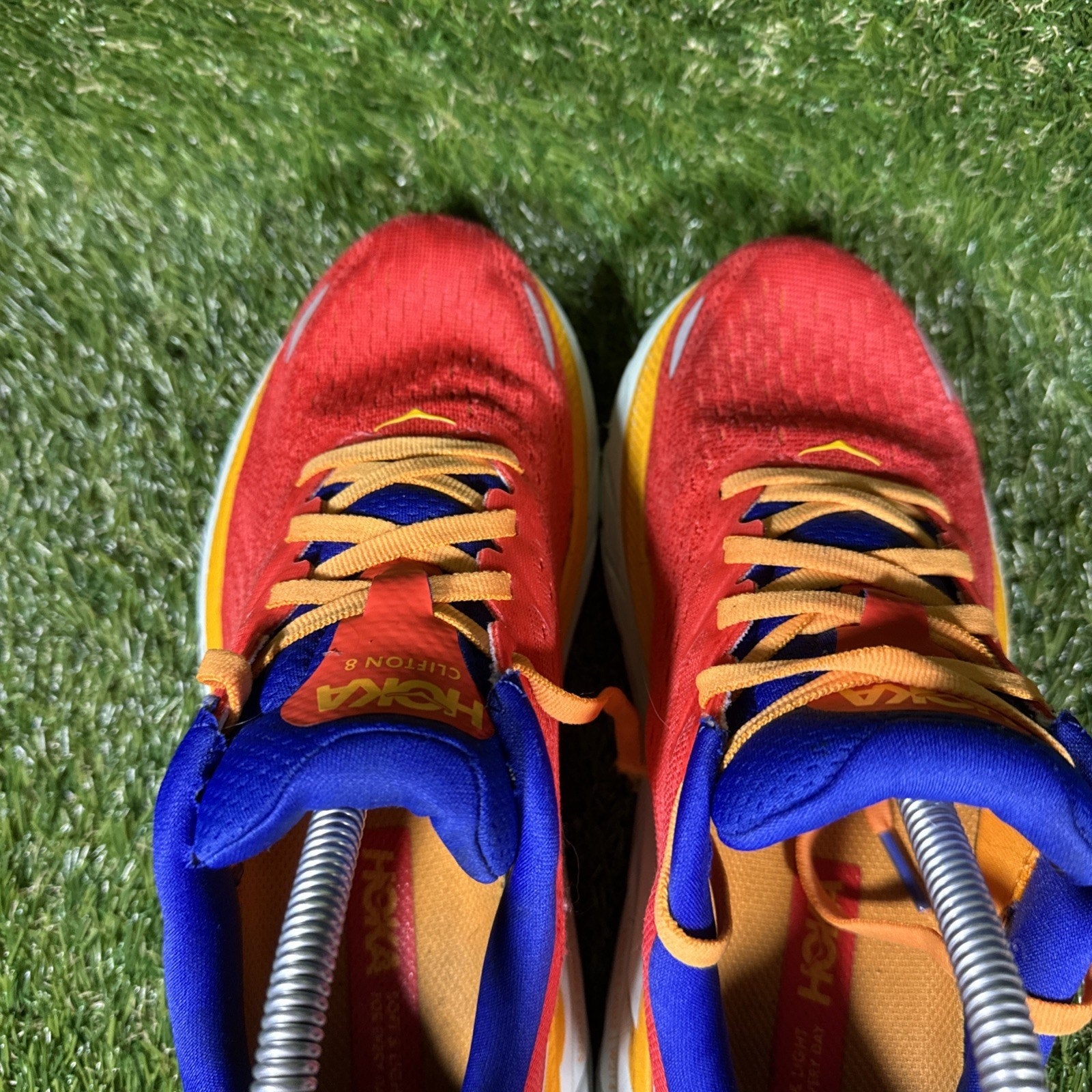 Hoka One One Clifton 8 Shoes Womens Size 7.5 Orange Purple Running 1119394 READ