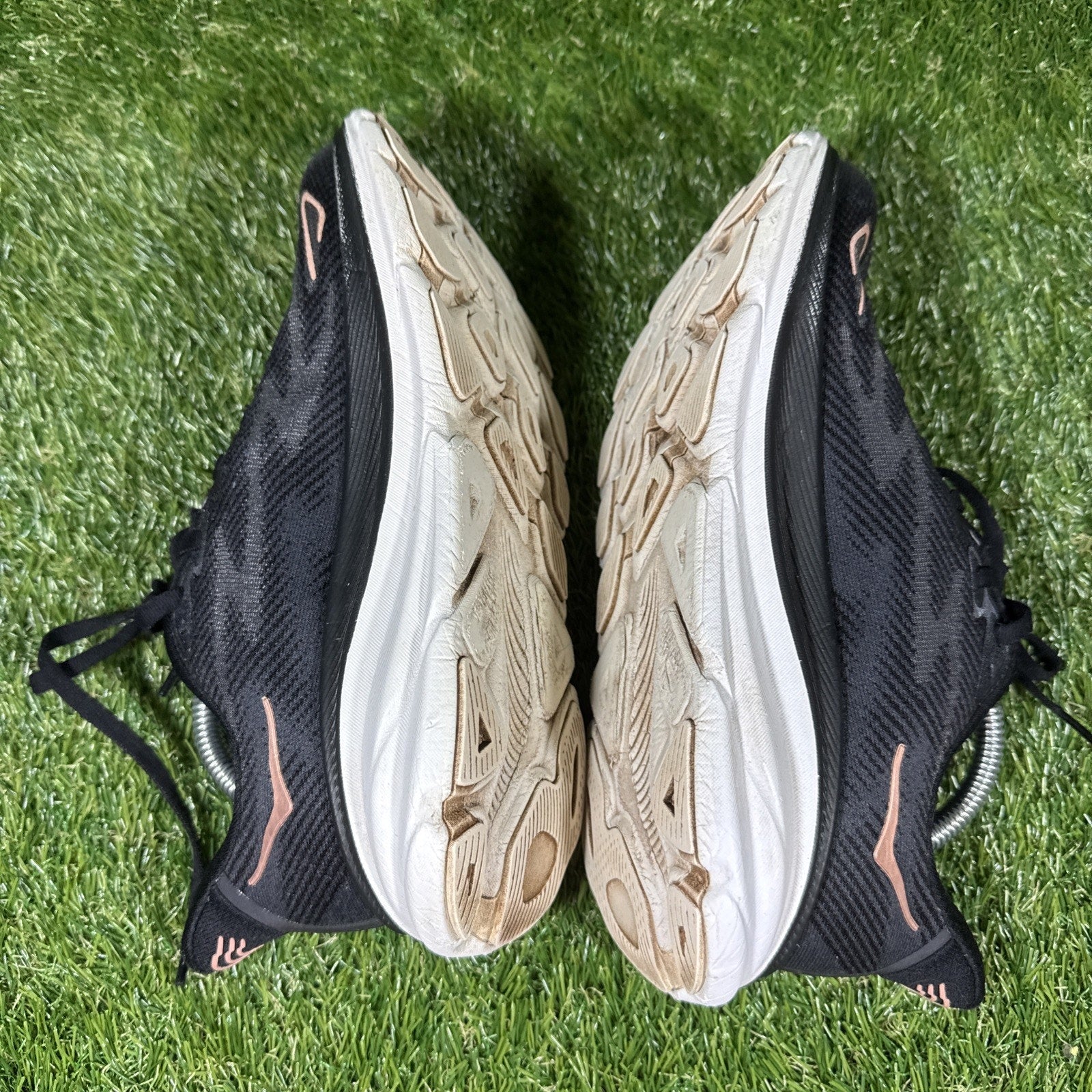 HOKA Clifton 9 Running Shoes Women Size 7 Black Rose Gold Comfort Low Sneakers