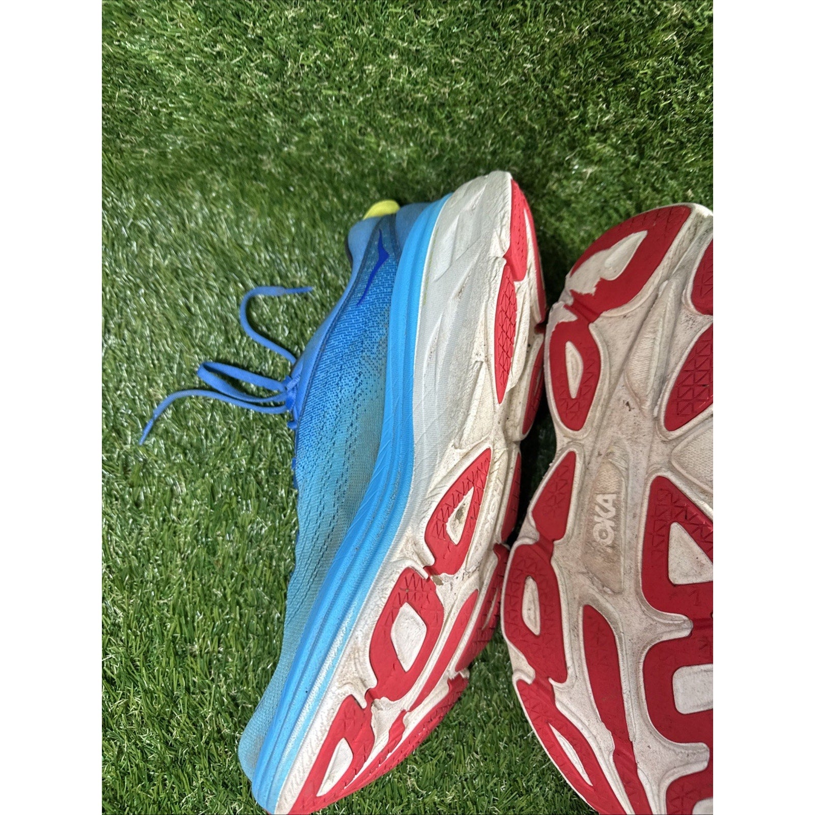 Hoka One One Trainers Size 12D Men's Blue Bondi 8 Walking Gym Running Shoes