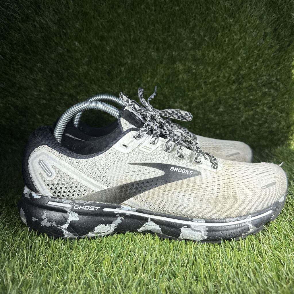 Brooks Ghost 14 Womens Size 9.5 White Black Camo Athletic Running Shoes Sneaker