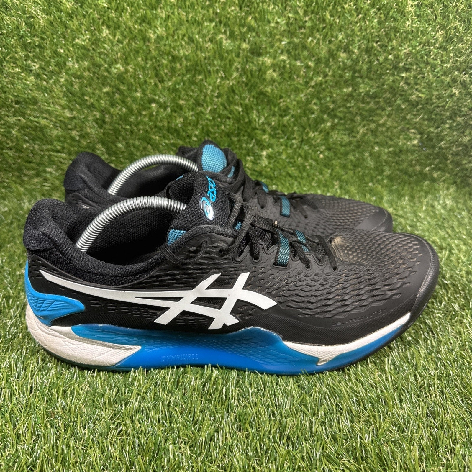Asics Gel-Resolution 11.5 Black White Blue Tennis Synthetic Sneakers Shoes WOW!