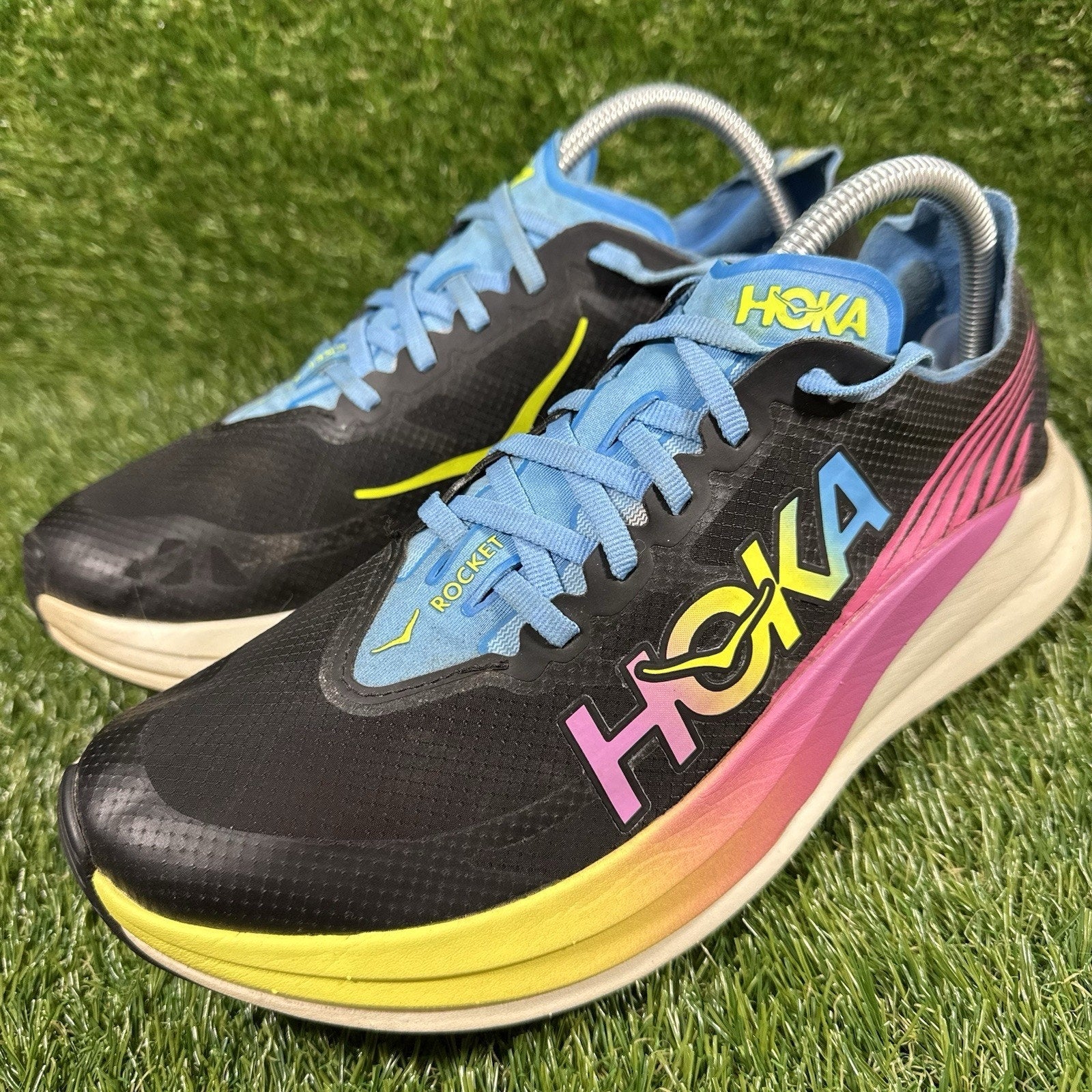 HOKA Rocket X 2 Men's Size 9 Women 10 Carbon Plated Racing Shoes Black Rainbow