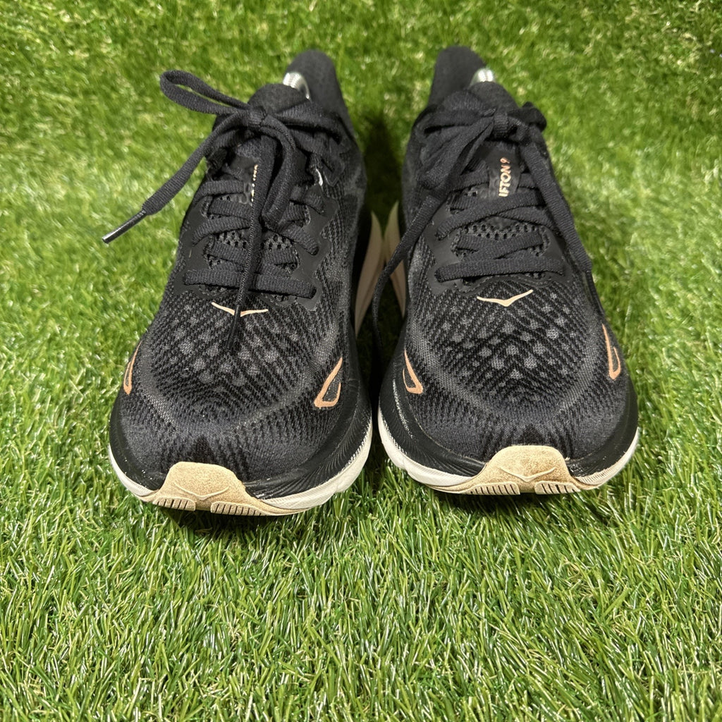 HOKA Clifton 9 Running Shoes Women Size 7 Black Rose Gold Comfort Low Sneakers
