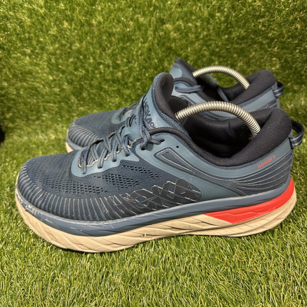 Hoka One One Bondi 7 Navy Blue Grey Mens Size 12 2E WIDE Running Athletic Shoes