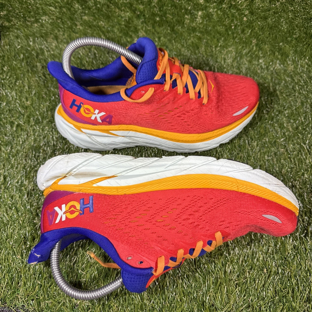 Hoka One One Clifton 8 Shoes Womens Size 7.5 Orange Purple Running 1119394 READ