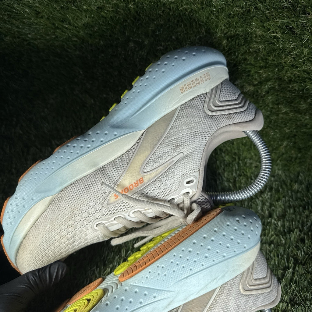 Brooks Glycerin GTS 21 Womens Athletic Running Shoes Size 7 Coconut Beige Aqua