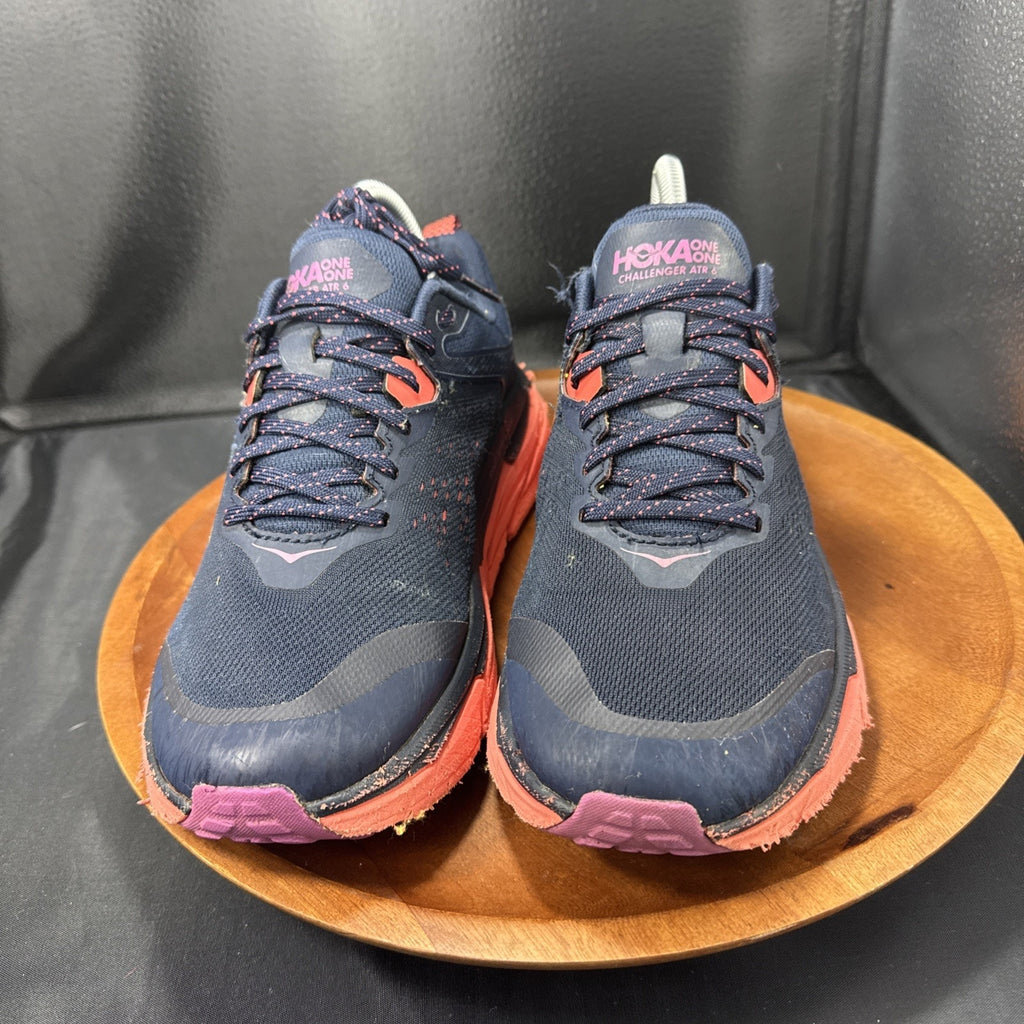 Hoka One One Challenger ATR 6 Wide Shoes Womens Size 8.5D Blue Red Trail Running