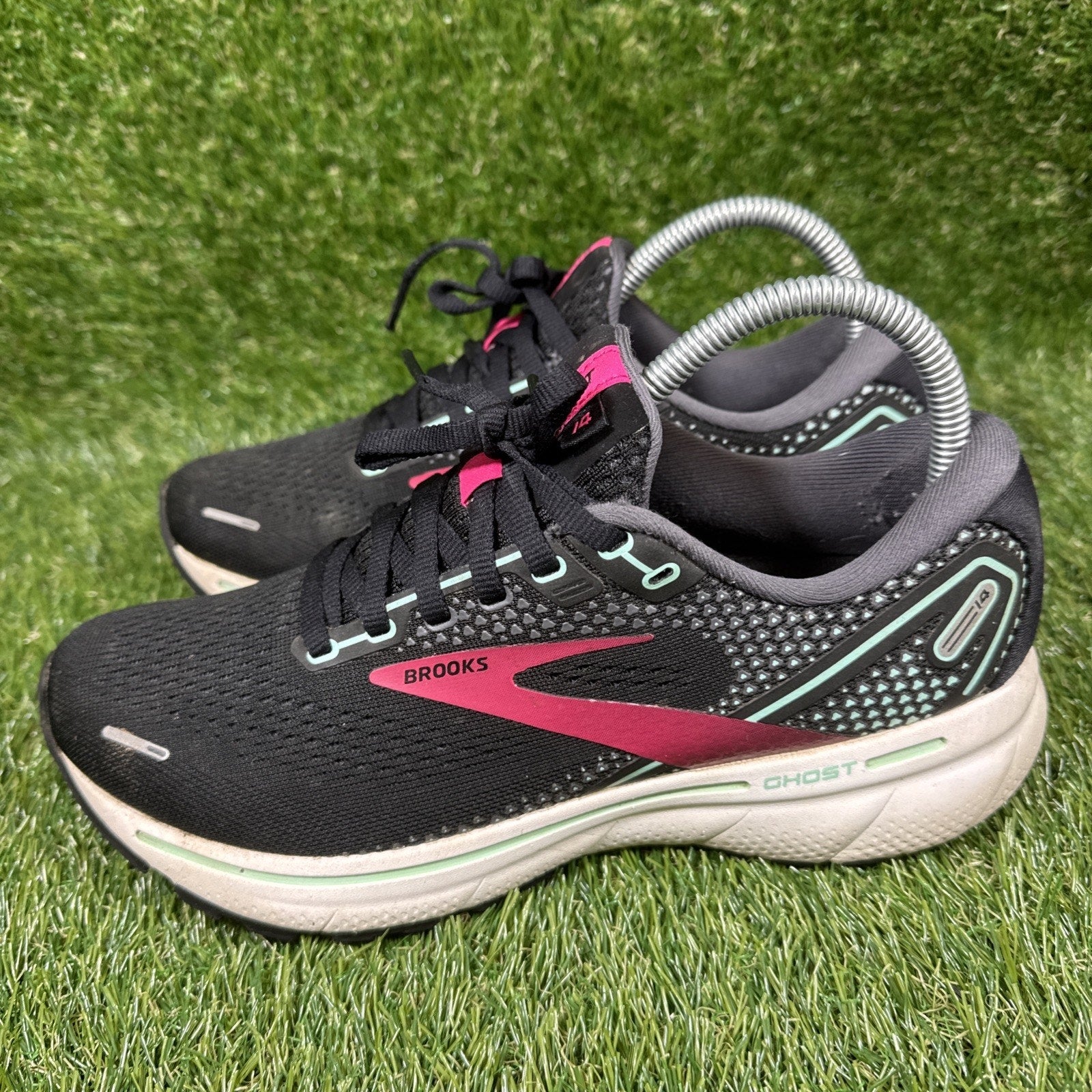 Womens Size 8.5D Wide Brooks Ghost 14 Shoes Black Pink Athletic Running Sneakers