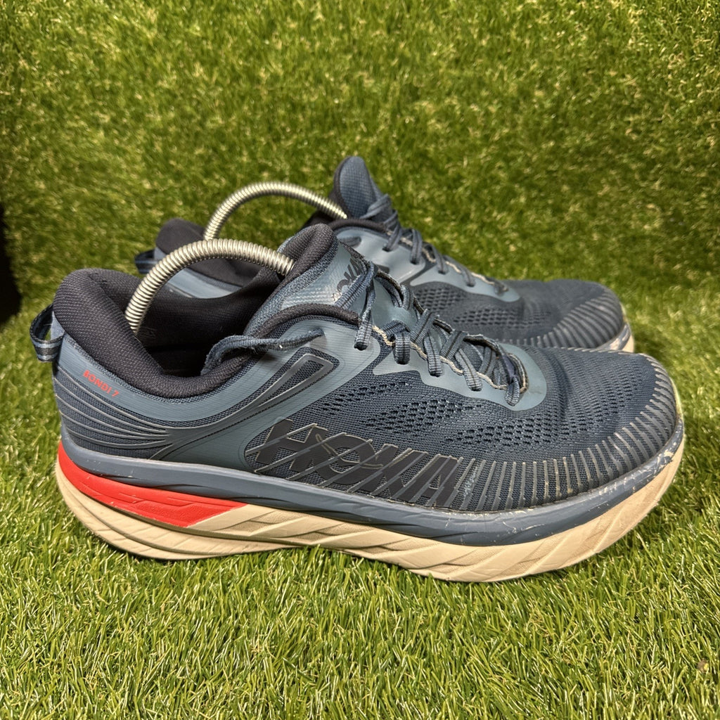 Hoka One One Bondi 7 Navy Blue Grey Mens Size 12 2E WIDE Running Athletic Shoes