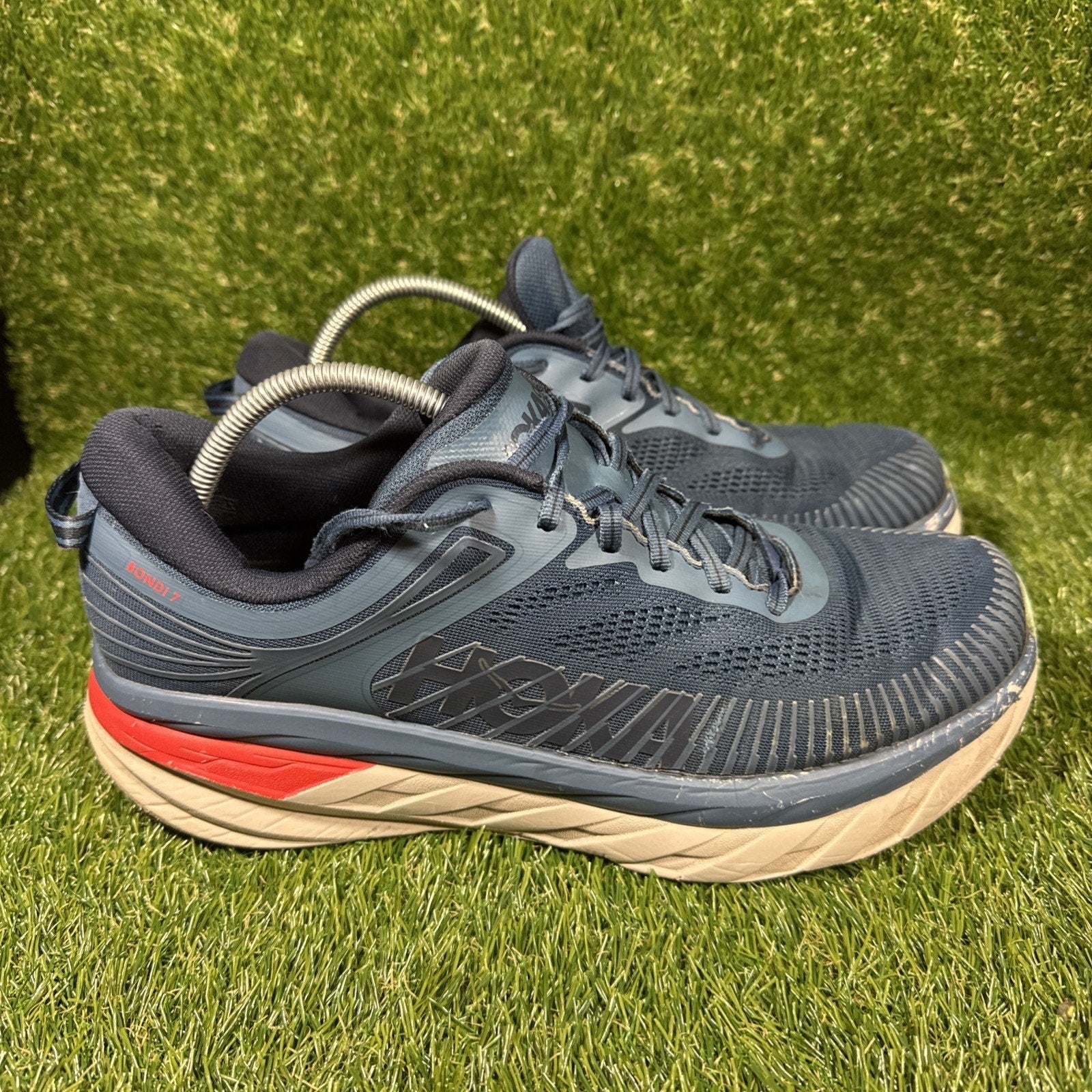 Hoka One One Bondi 7 Navy Blue Grey Mens Size 12 2E WIDE Running Athletic Shoes
