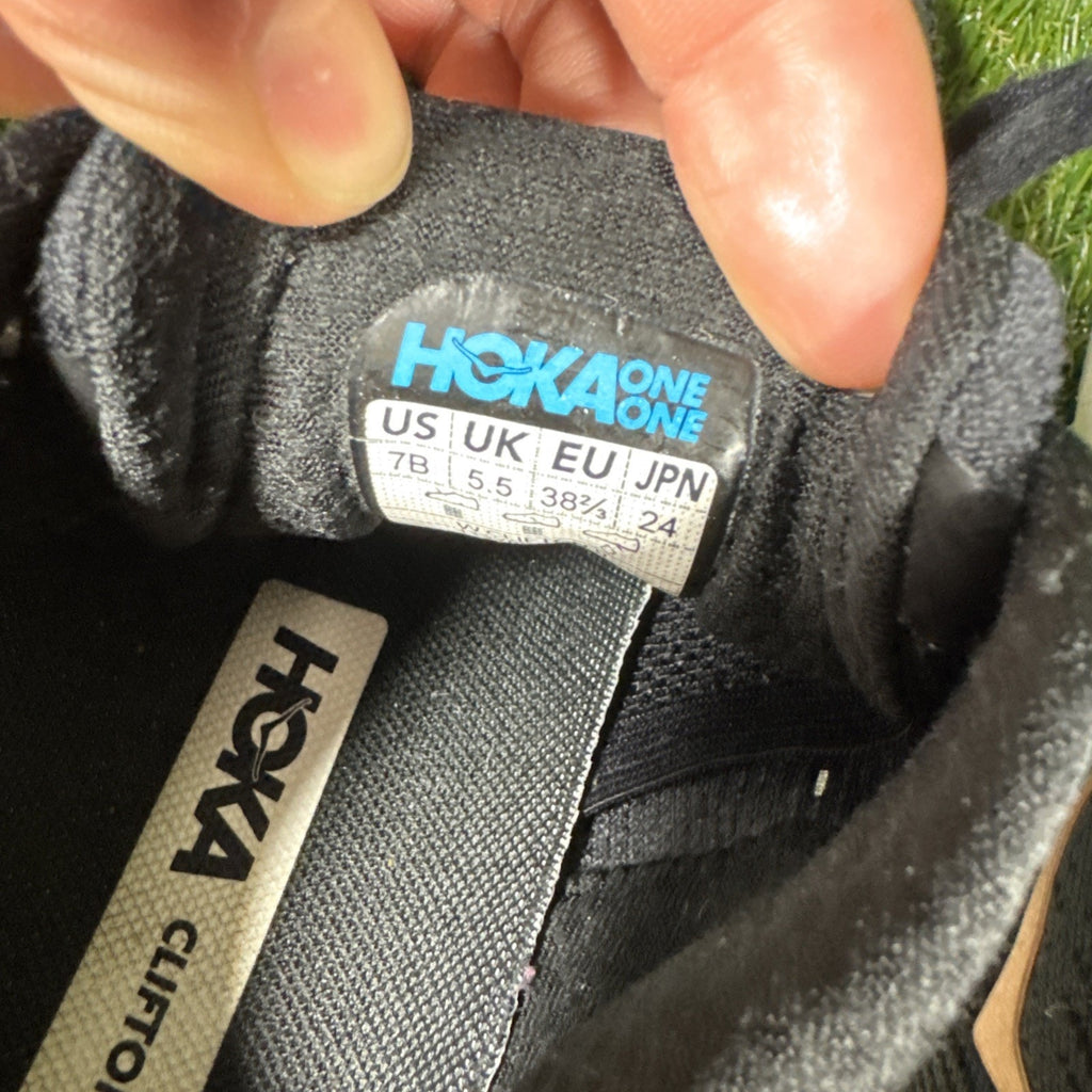 HOKA Clifton 9 Running Shoes Women Size 7 Black Rose Gold Comfort Low Sneakers