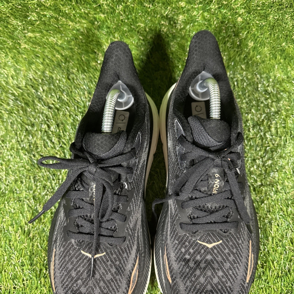 HOKA Clifton 9 Running Shoes Women Size 7 Black Rose Gold Comfort Low Sneakers