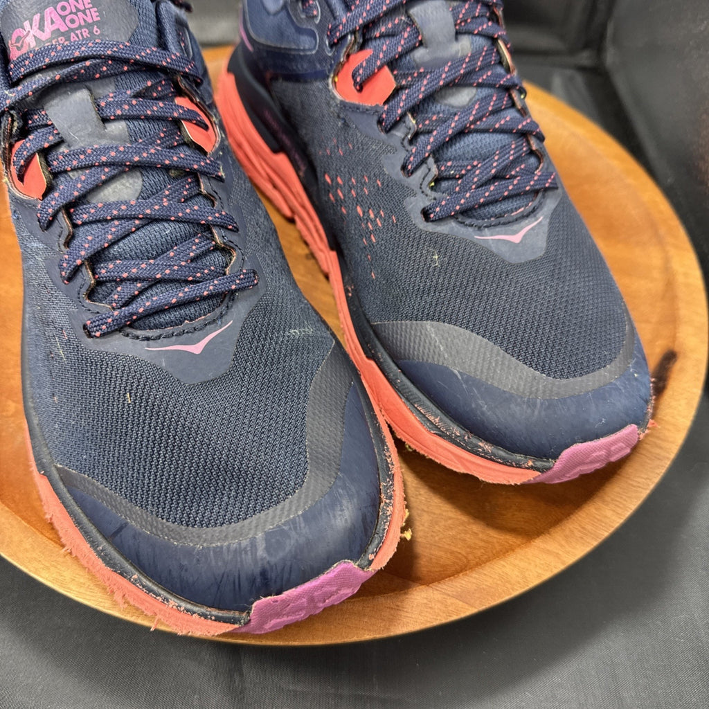 Hoka One One Challenger ATR 6 Wide Shoes Womens Size 8.5D Blue Red Trail Running