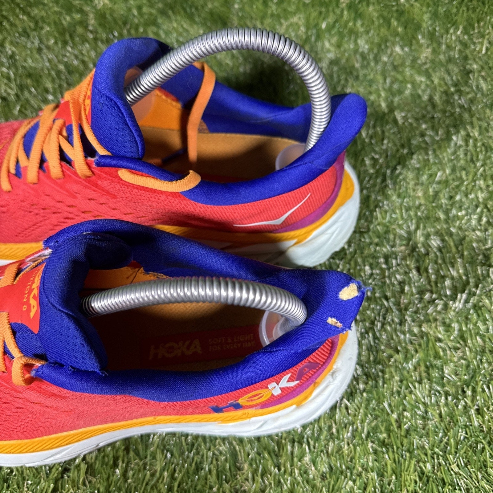 Hoka One One Clifton 8 Shoes Womens Size 7.5 Orange Purple Running 1119394 READ