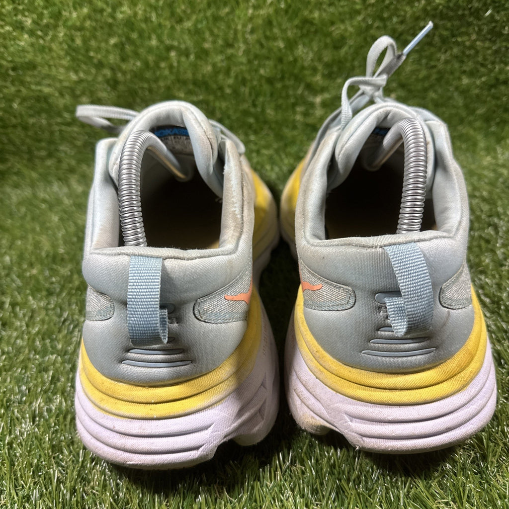 Hoka One One Bondi 8 Womens Size 9.5D Blue Yellow Walking Running Shoes Sneakers