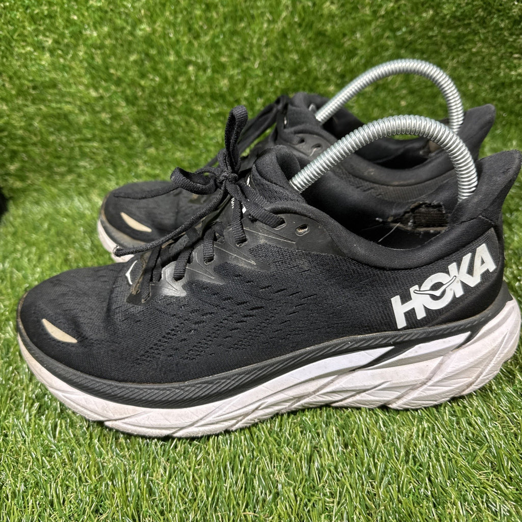 Hoka One One Clifton 8 Womens Size 10B Black White Running Sneakers Shoes