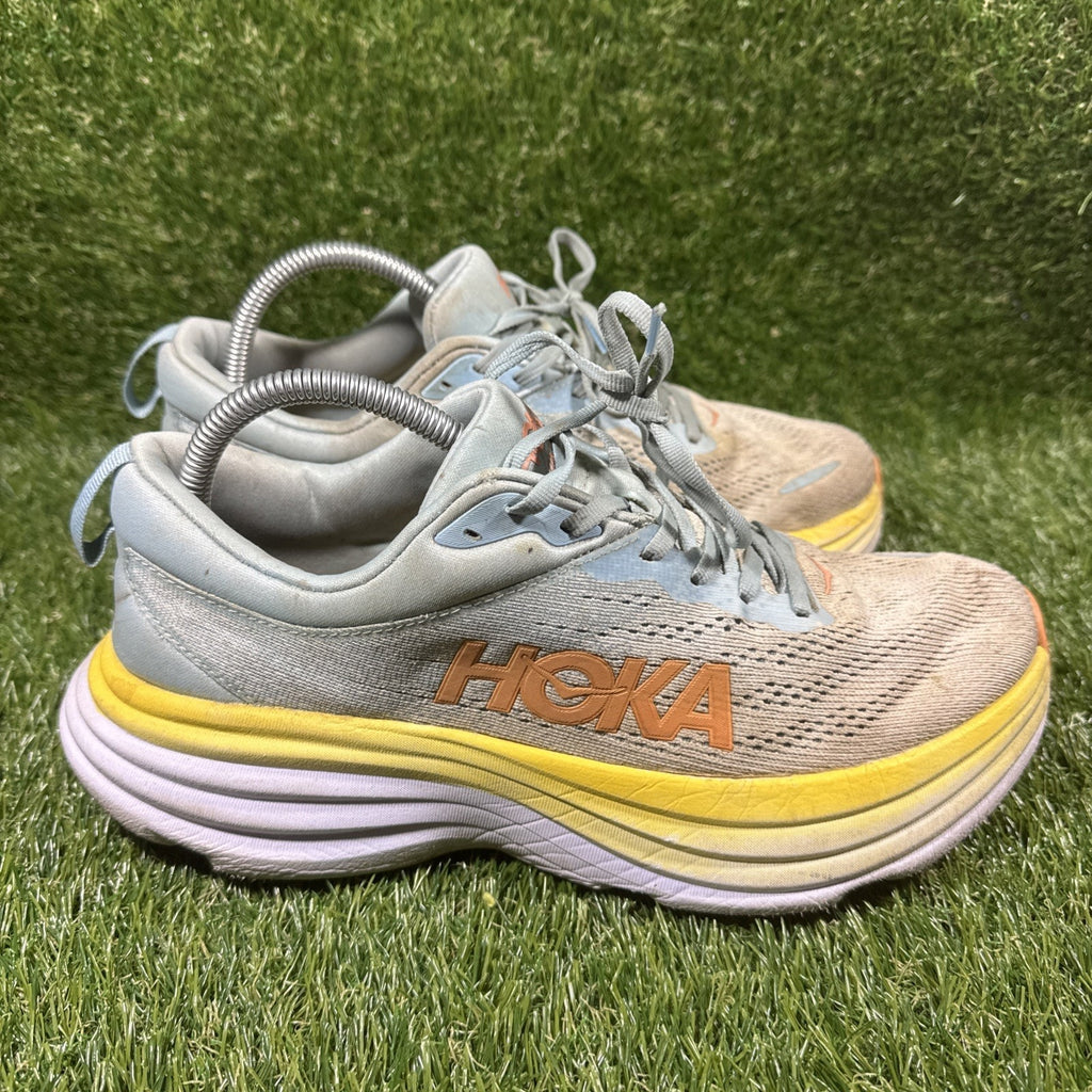 Hoka One One Bondi 8 Womens Size 9.5D Blue Yellow Walking Running Shoes Sneakers