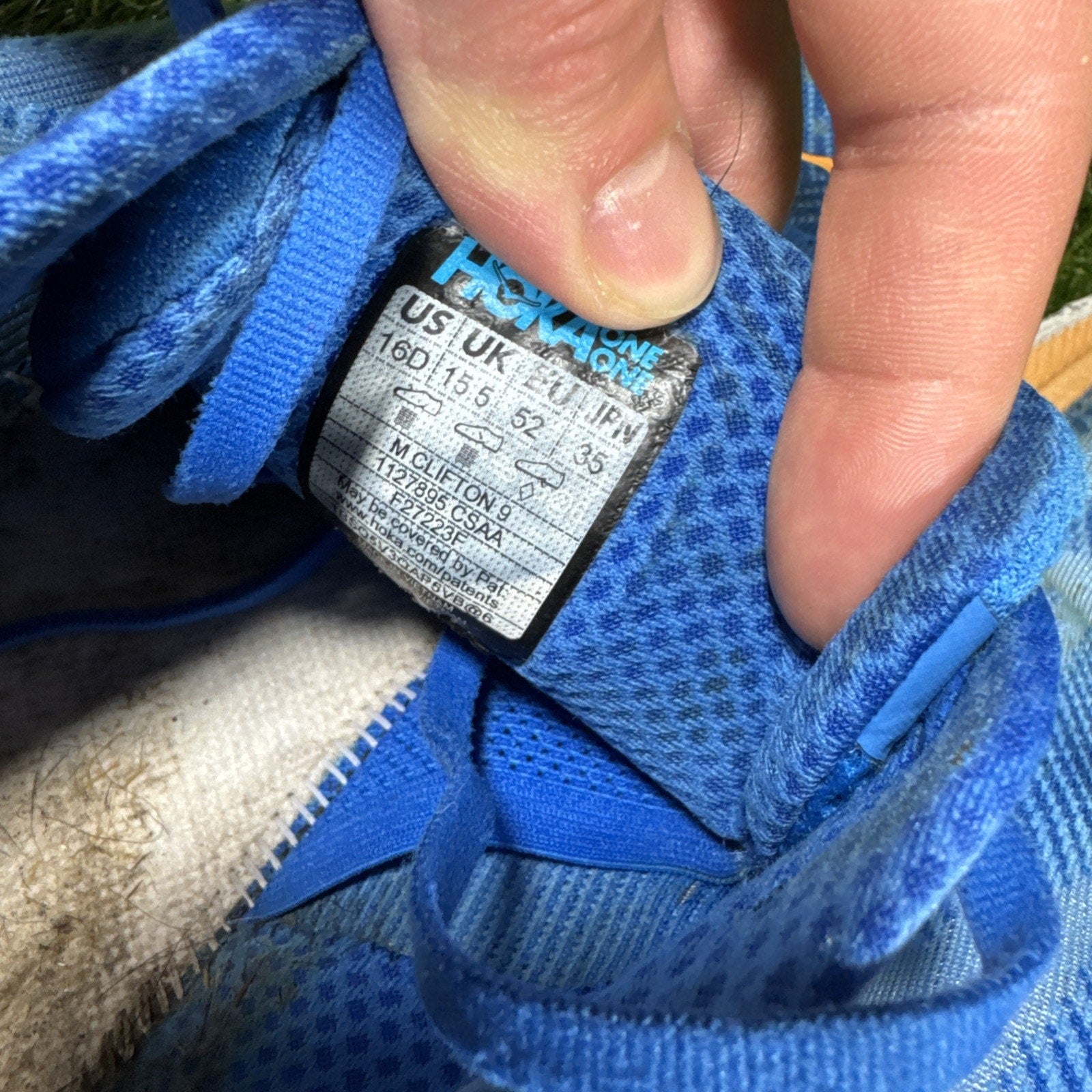 Hoka One One Clifton 9 Athletic Running Shoes Blue/Orange, Men's Size 16D