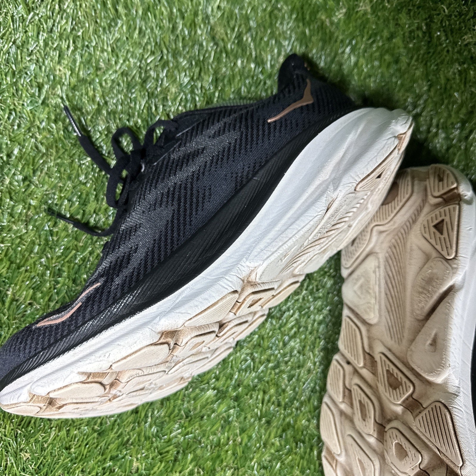 HOKA Clifton 9 Running Shoes Women Size 7 Black Rose Gold Comfort Low Sneakers