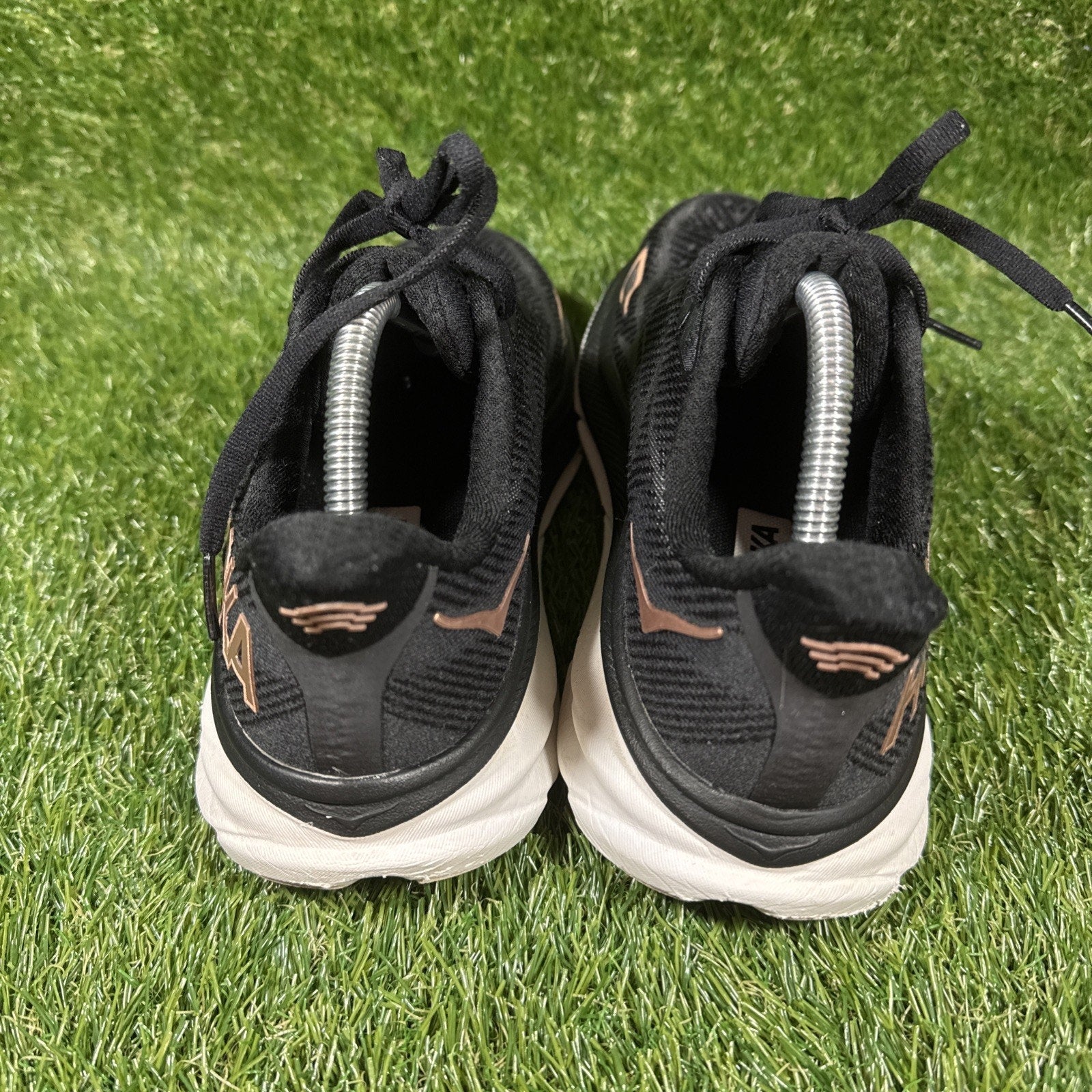 HOKA Clifton 9 Running Shoes Women Size 7 Black Rose Gold Comfort Low Sneakers