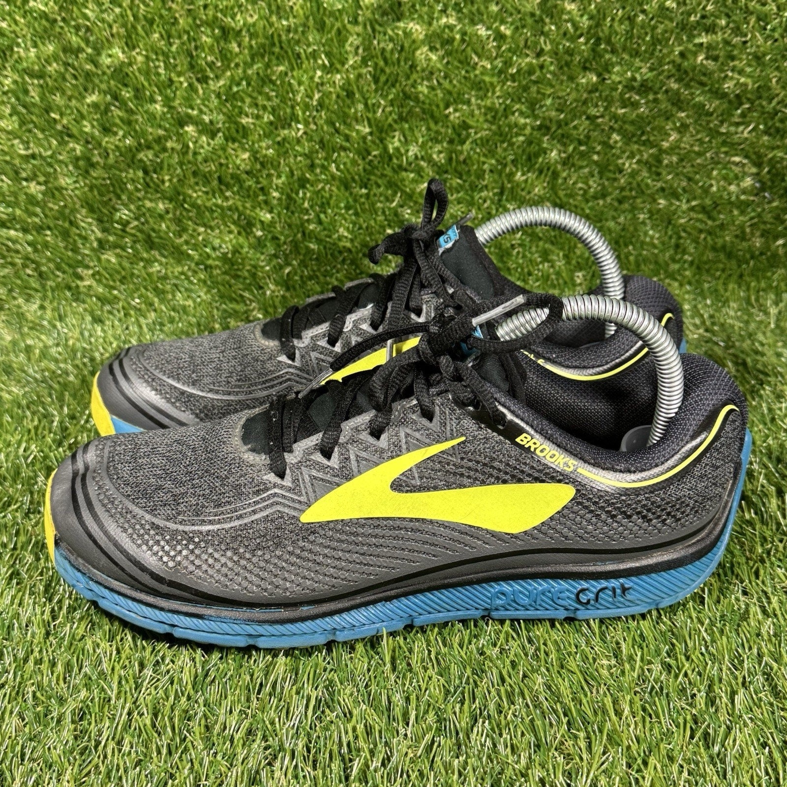 Brooks PureGrit 6 Shoes Mens 7.5 Black Blue Green Trail Jogging Hiking Trainer