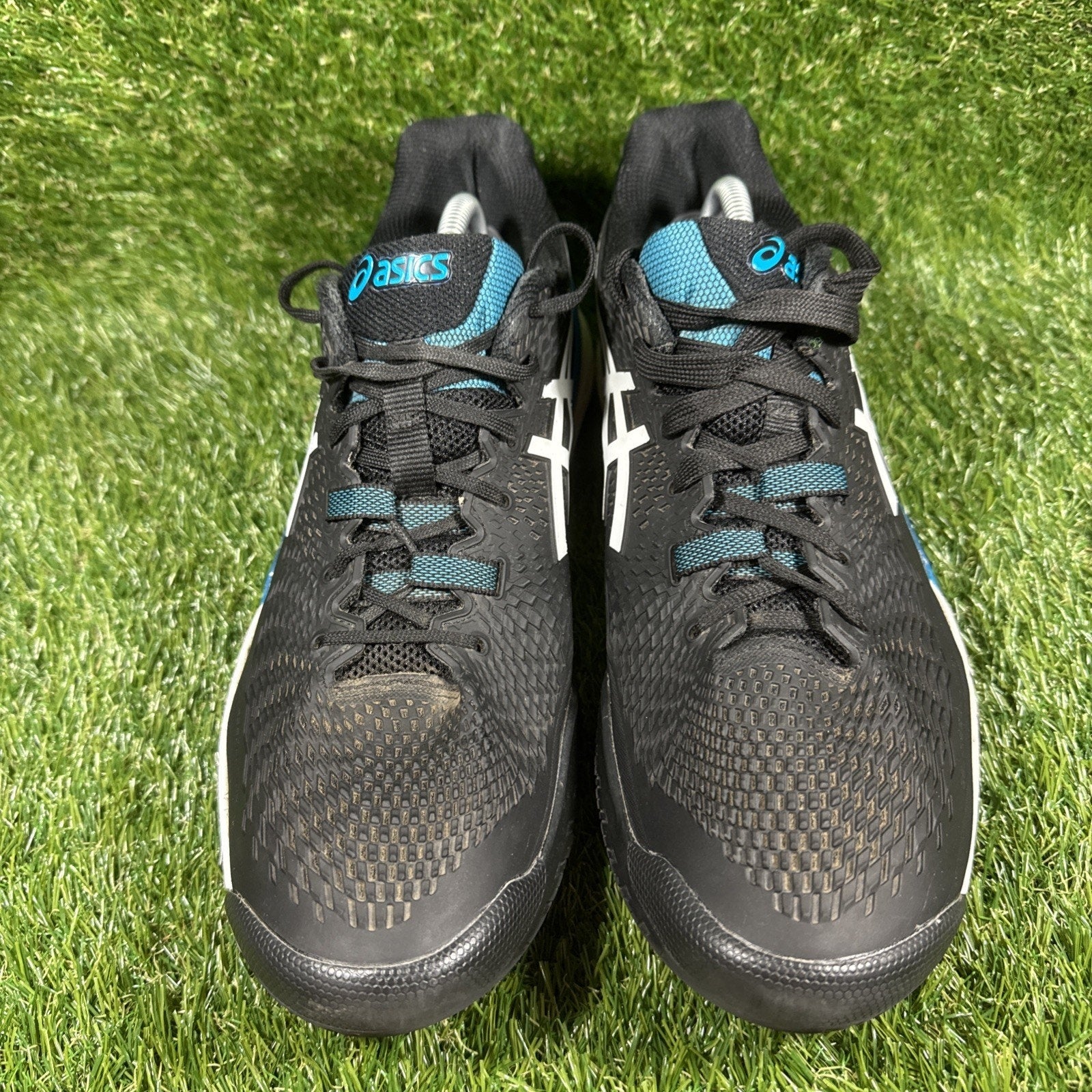 Asics Gel-Resolution 11.5 Black White Blue Tennis Synthetic Sneakers Shoes WOW!