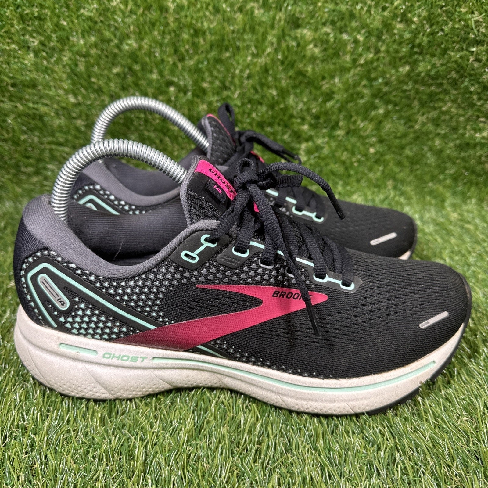 Womens Size 8.5D Wide Brooks Ghost 14 Shoes Black Pink Athletic Running Sneakers
