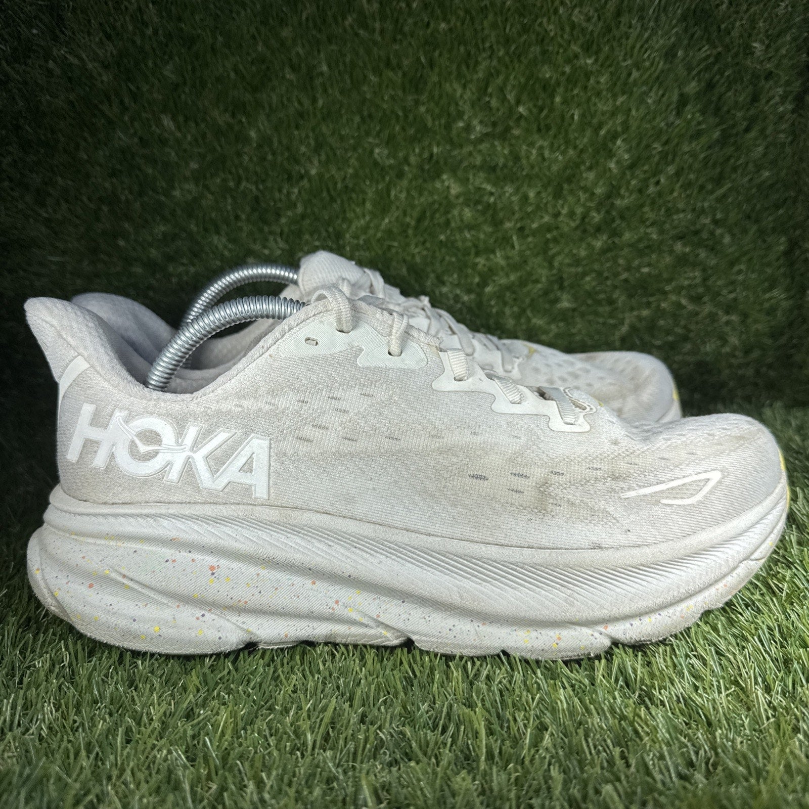 Hoka One One Womens Clifton 9 1127896 WTL White Running Shoes Sneakers Size 11B