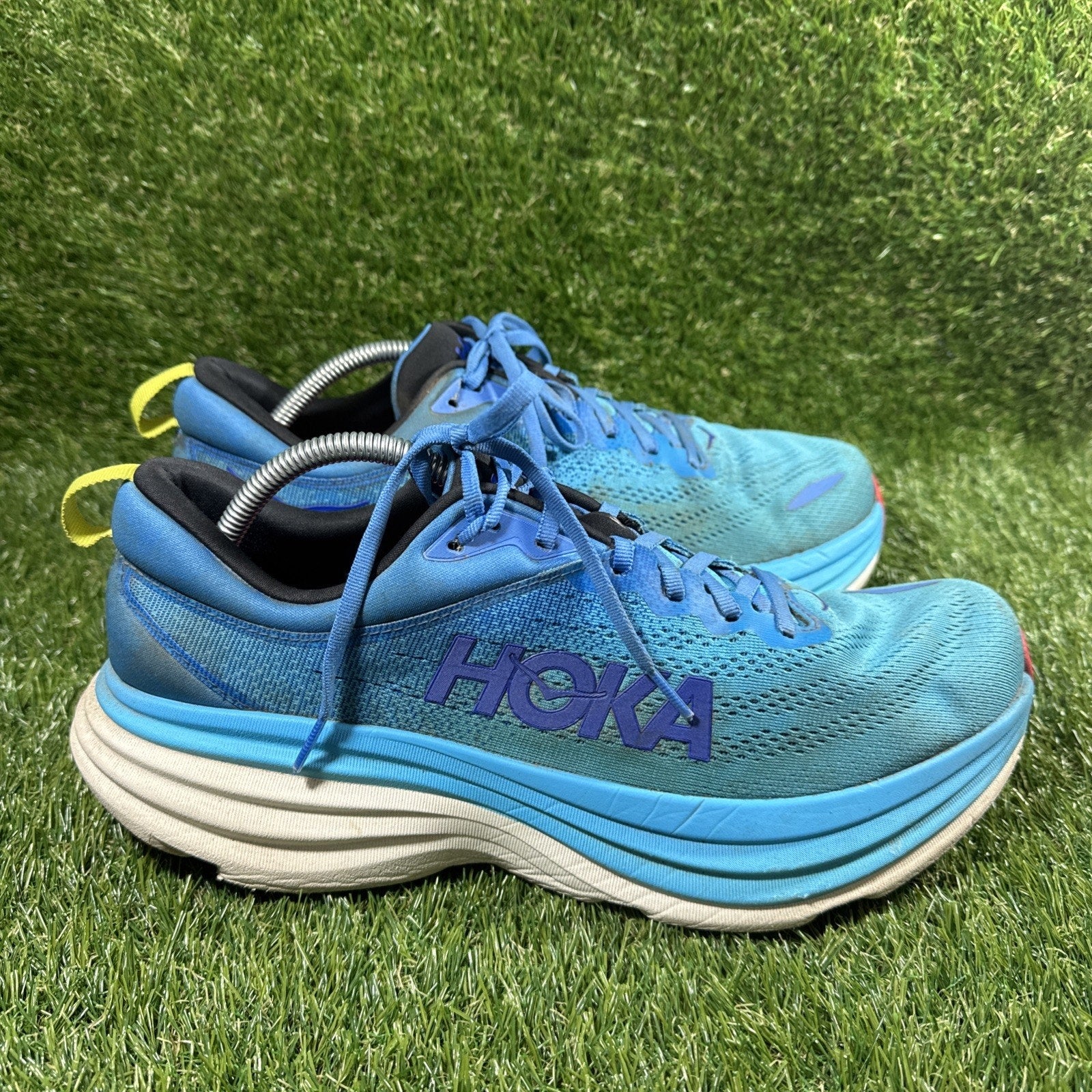 Hoka One One Trainers Size 12D Men's Blue Bondi 8 Walking Gym Running Shoes