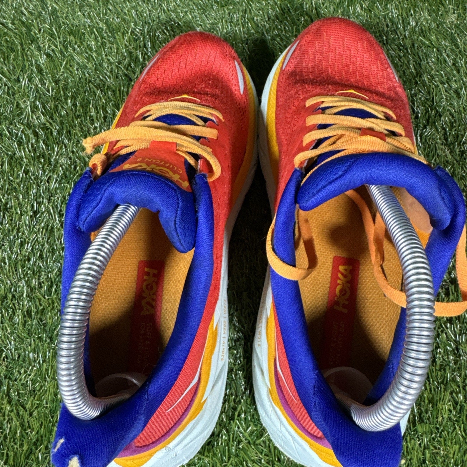 Hoka One One Clifton 8 Shoes Womens Size 7.5 Orange Purple Running 1119394 READ