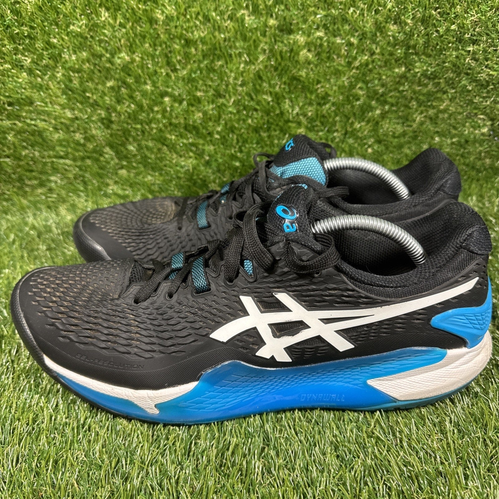 Asics Gel-Resolution 11.5 Black White Blue Tennis Synthetic Sneakers Shoes WOW!