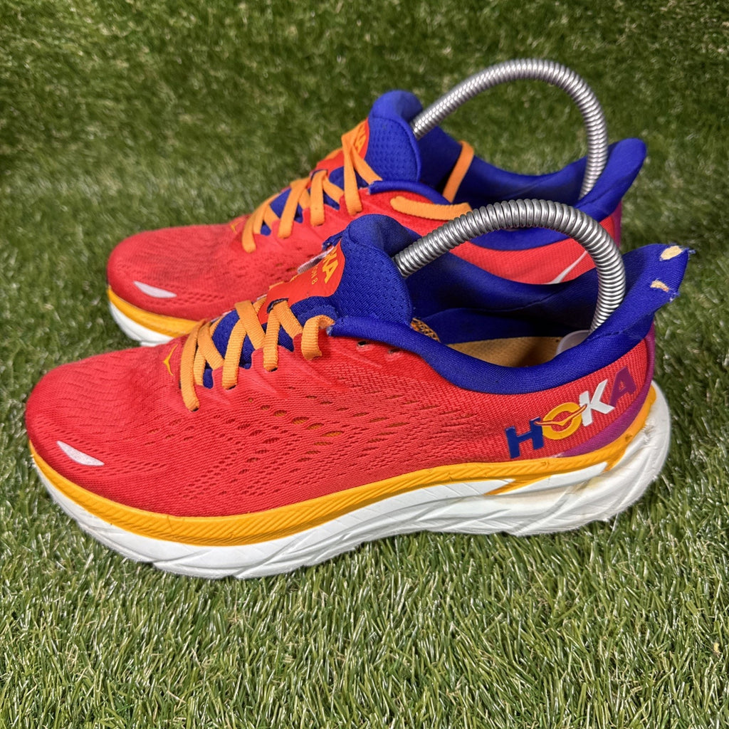 Hoka One One Clifton 8 Shoes Womens Size 7.5 Orange Purple Running 1119394 READ